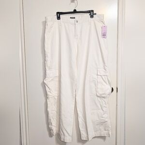 Wild Fable White Cargo Pants Womens 16 High Rise Straight Leg Utility Pocket NWT